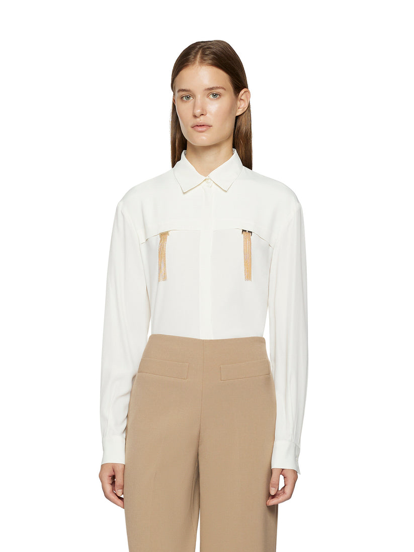 Space Simona Corsellini Camicia in acetato seta con doppio passante frange pendenti Prezzo Ridotto