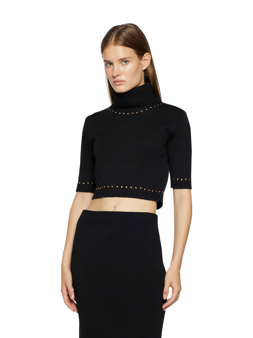 Space Simona Corsellini Maglia dolcevita cropped in misto lana con applicazione borchie Vendita Economica