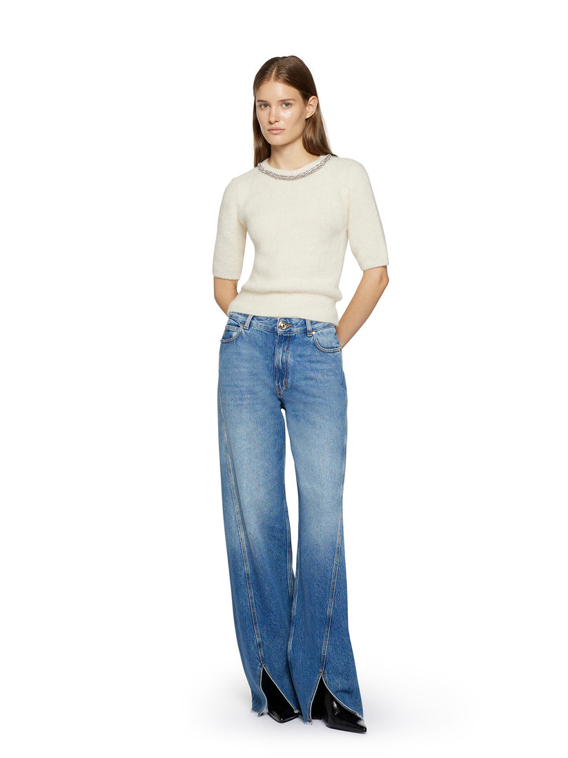 Space Simona Corsellini Denim largo con spacchi in fondo Vendita