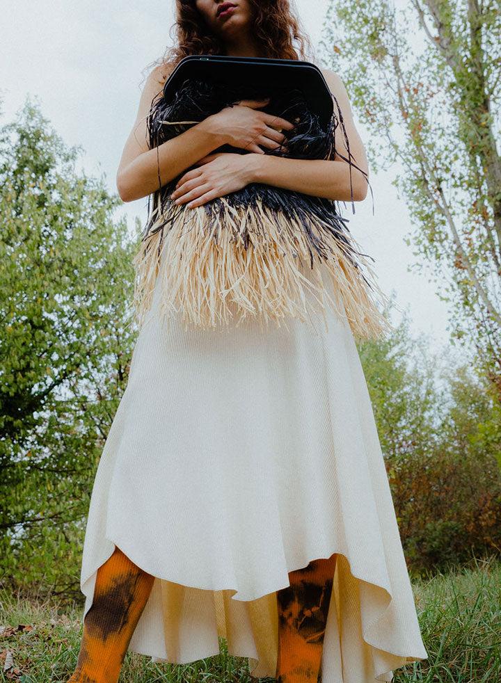 Themoirè BIOS STRAW FRINGES BLACK NATURAL Nuova