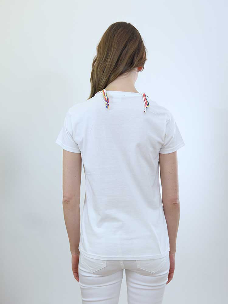 Tricot à Porter T-SHIRT APPLICAZIONE CROCHET E FRANGIA Offerte
