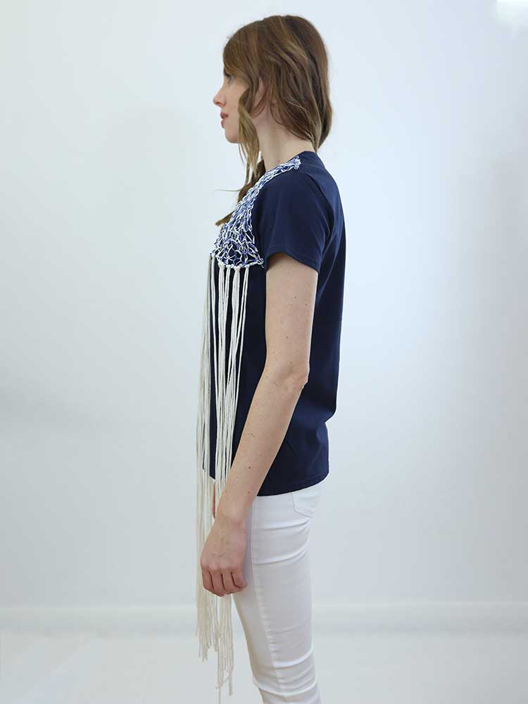 Tricot à Porter T-SHIRT CON APPLICAZIONE A RETE E FRANGE Hotsell