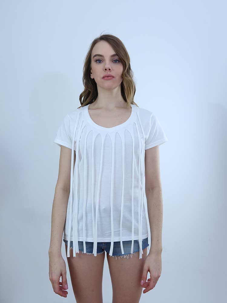 Tricot à Porter T-SHIRT CON FRANGE IN JERSEY Vendita Economica
