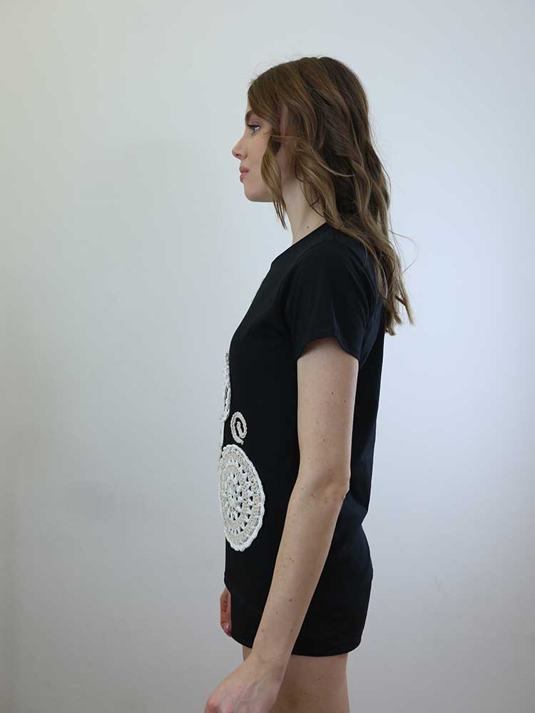 Tricot à Porter T-SHIRT SCOLLO GIRO CON APPLICAZIONI CROCHET I Più Venduti