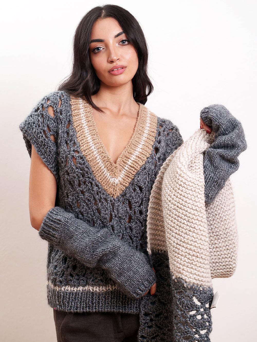 Tricot à Porter Manicotti in maglia con orli a coste Spedizione Gratuita