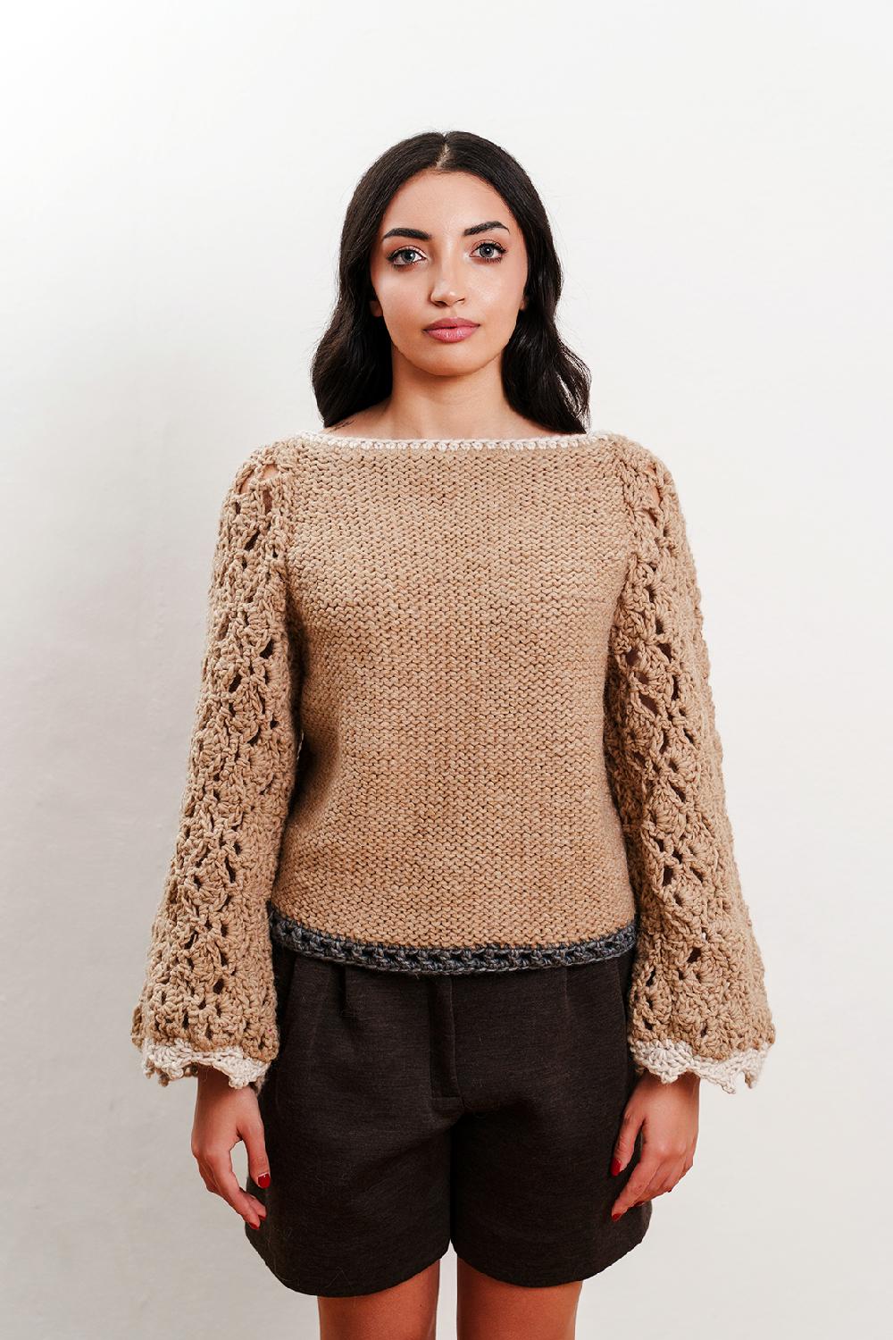 Tricot à Porter Maglia traforata scollo a barca manica ampia fondo diritto Soddisfazione Garantita
