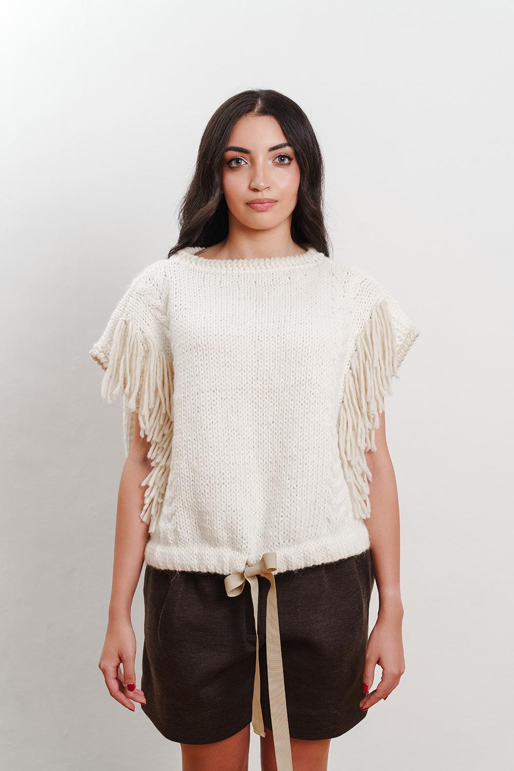 Tricot à Porter Maglia Cubetto con coulisse e frange laterali Shopping Online
