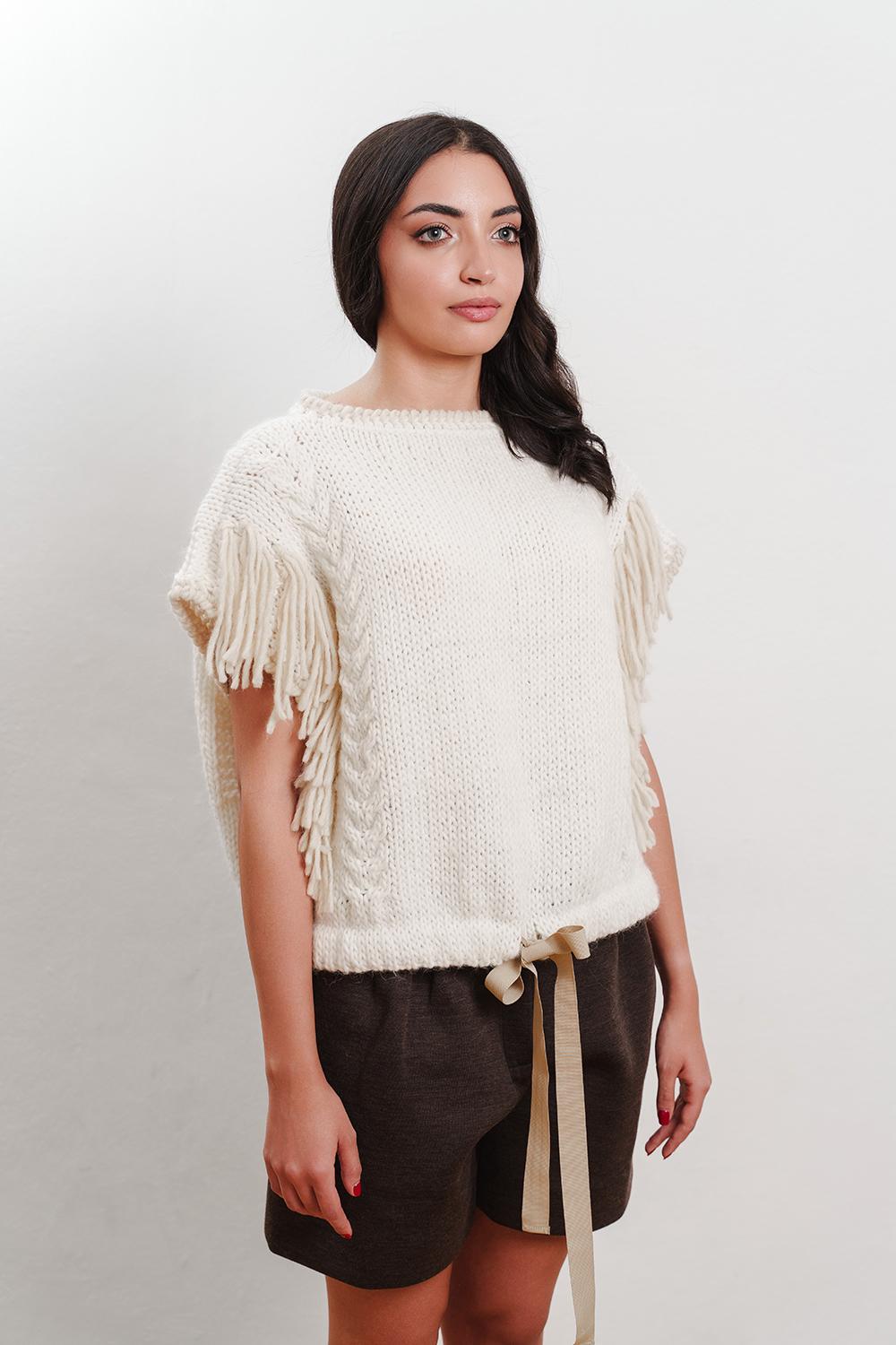 Tricot à Porter Maglia Cubetto con coulisse e frange laterali Shopping Online