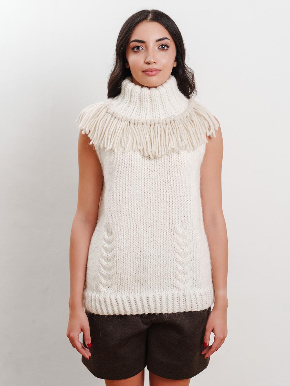Tricot à Porter Gilet collo vulcano con frange a contrasto Prezzo Ridotto