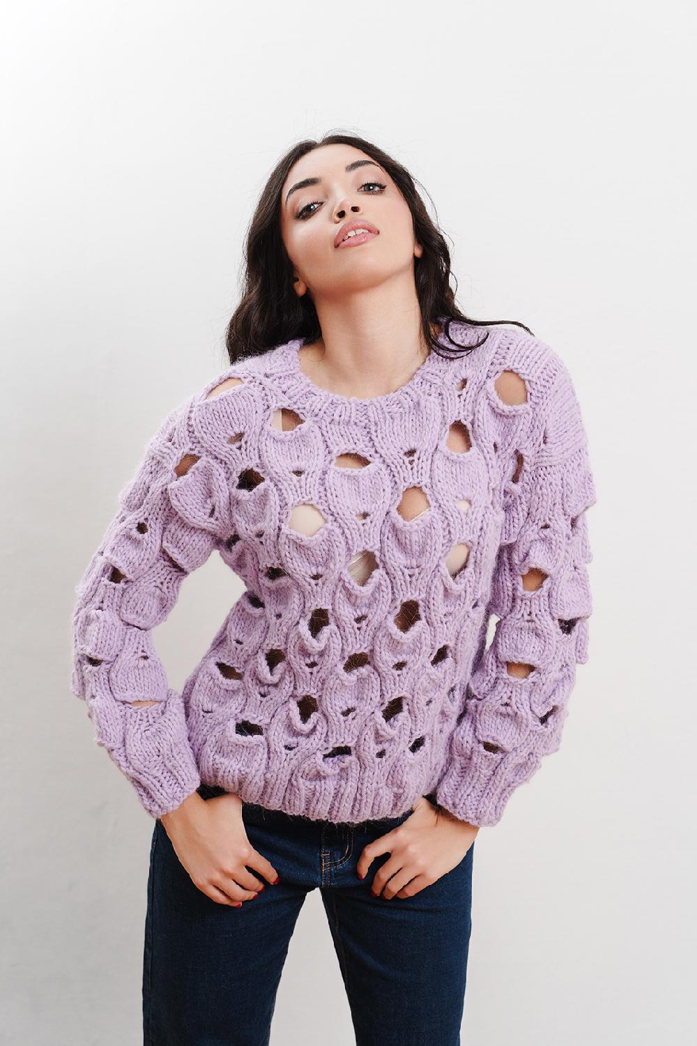 Tricot à Porter Maglia girocollo in lana traforata all over Novità