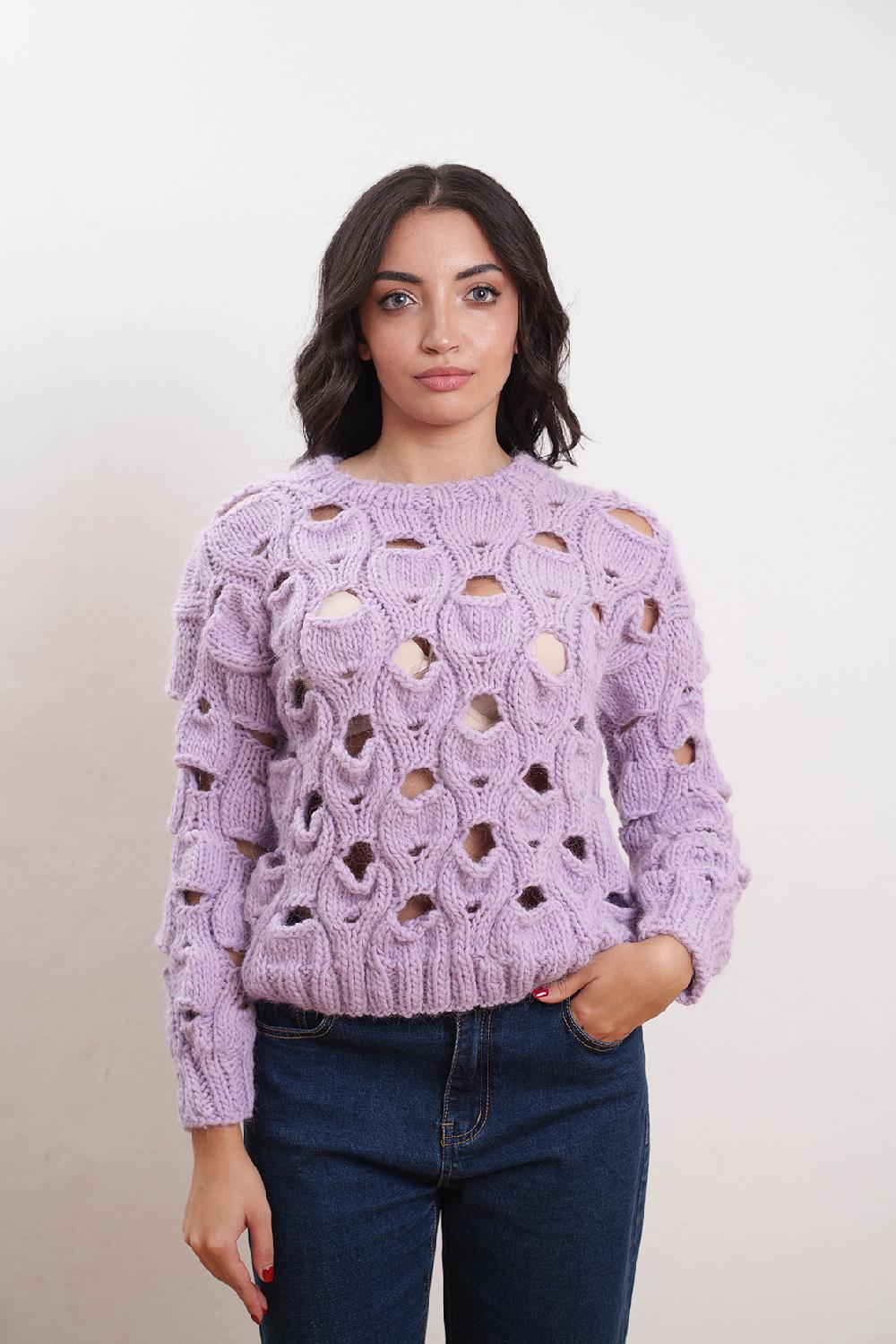 Tricot à Porter Maglia girocollo in lana traforata all over Novità