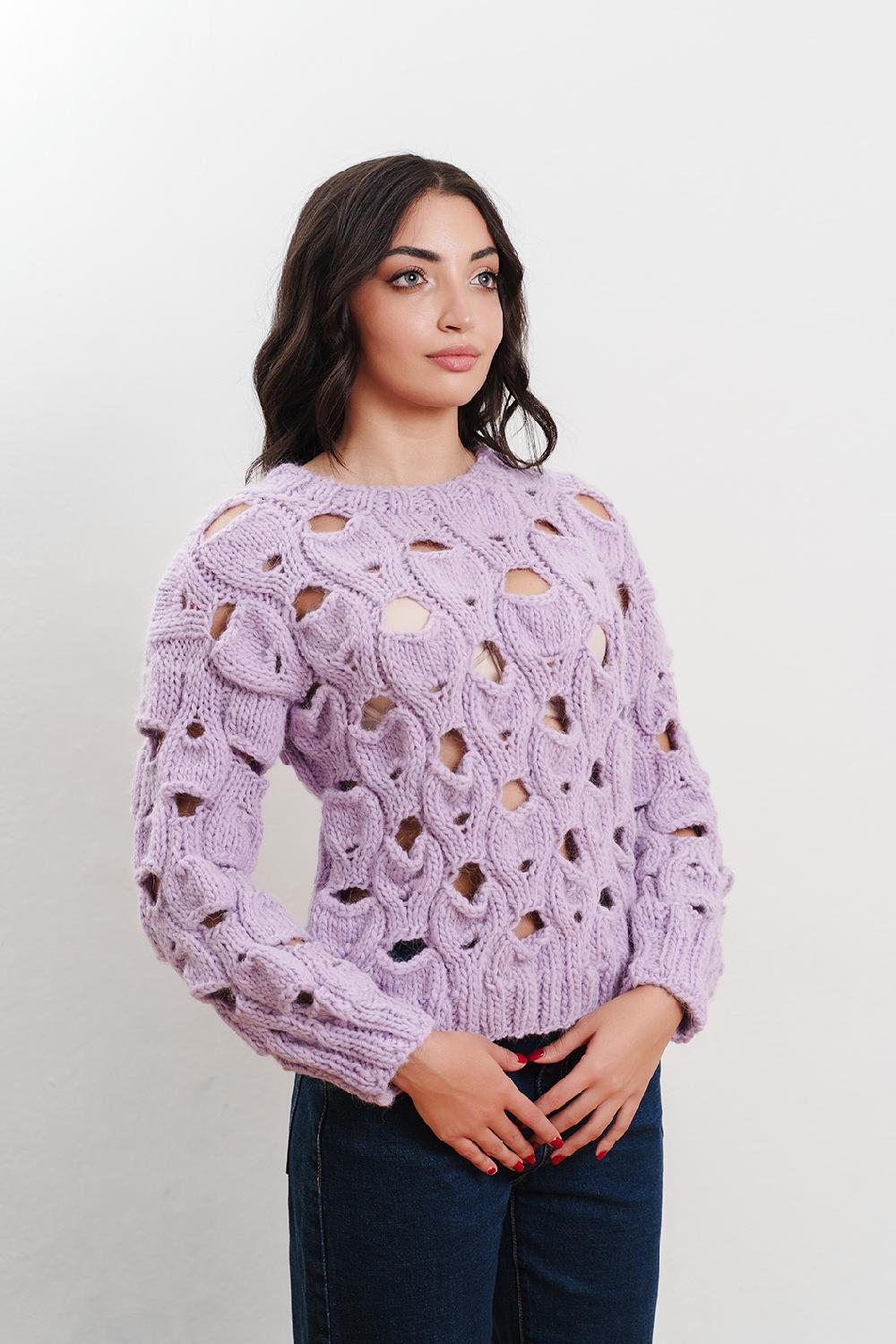 Tricot à Porter Maglia girocollo in lana traforata all over Novità
