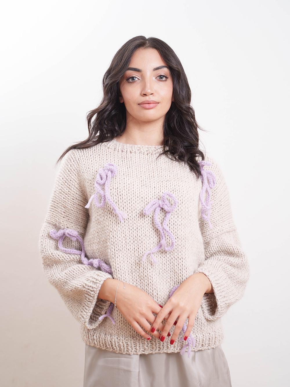 Tricot à Porter Maglia giro fiocchi applicati Presa