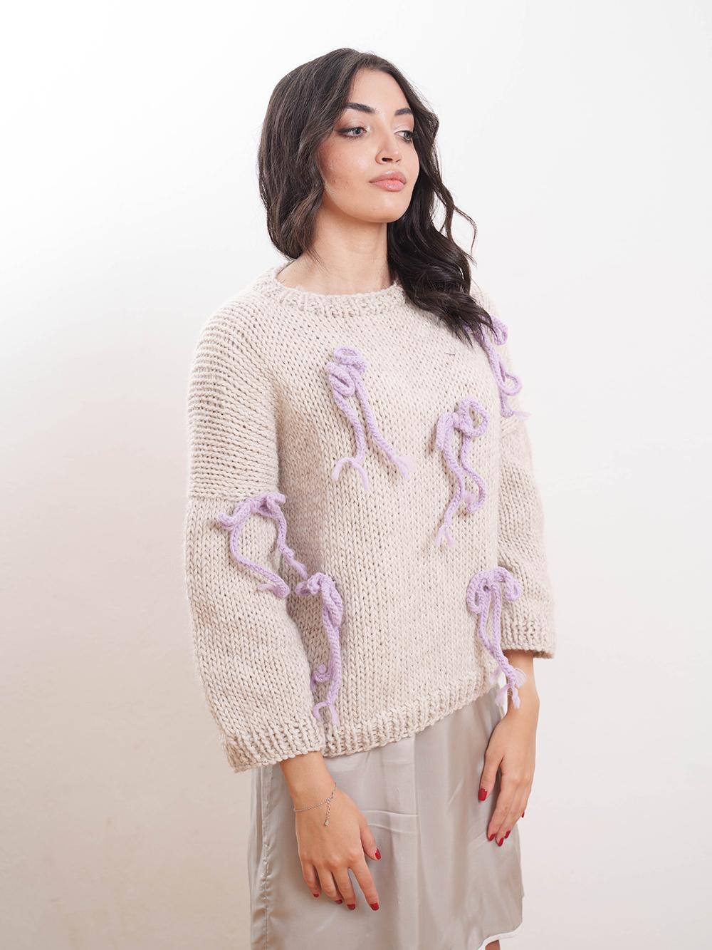 Tricot à Porter Maglia giro fiocchi applicati Presa