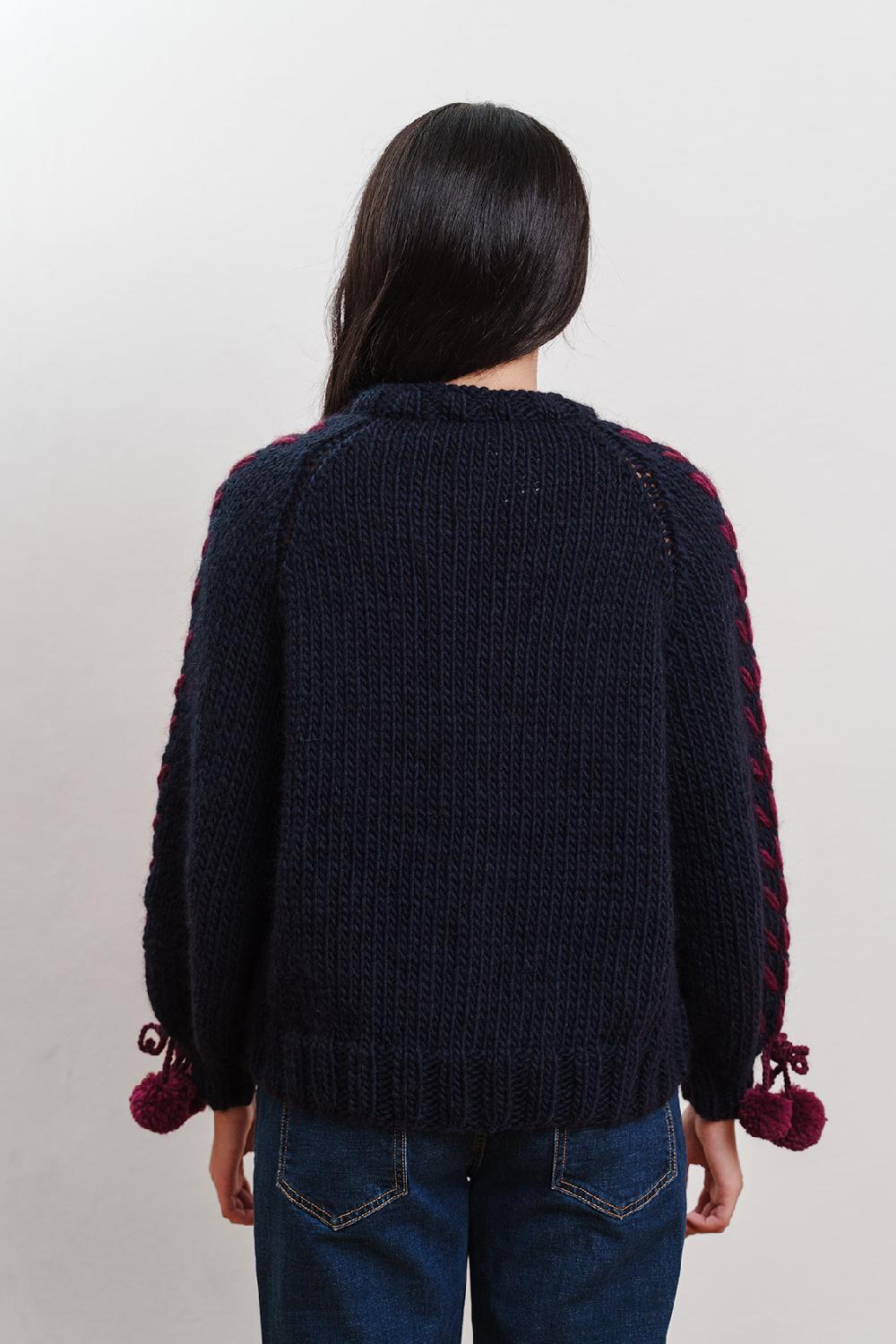 Tricot à Porter Maglia giro collo manica con ricami in costa e pp ai polsi Italy