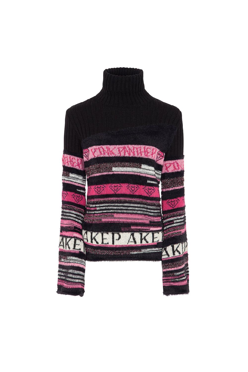 Akep MAGLIONE A COLLO ALTO JACQUARD FANTASIA A RIGHE - CAPSULE "AKEP X PINK PANTER" Vendita Economica