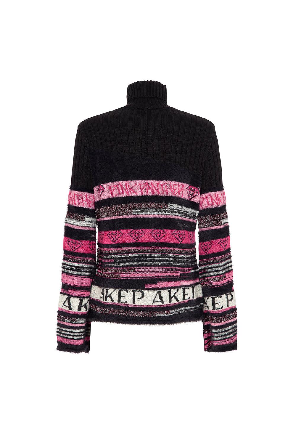 Akep MAGLIONE A COLLO ALTO JACQUARD FANTASIA A RIGHE - CAPSULE "AKEP X PINK PANTER" Vendita Economica