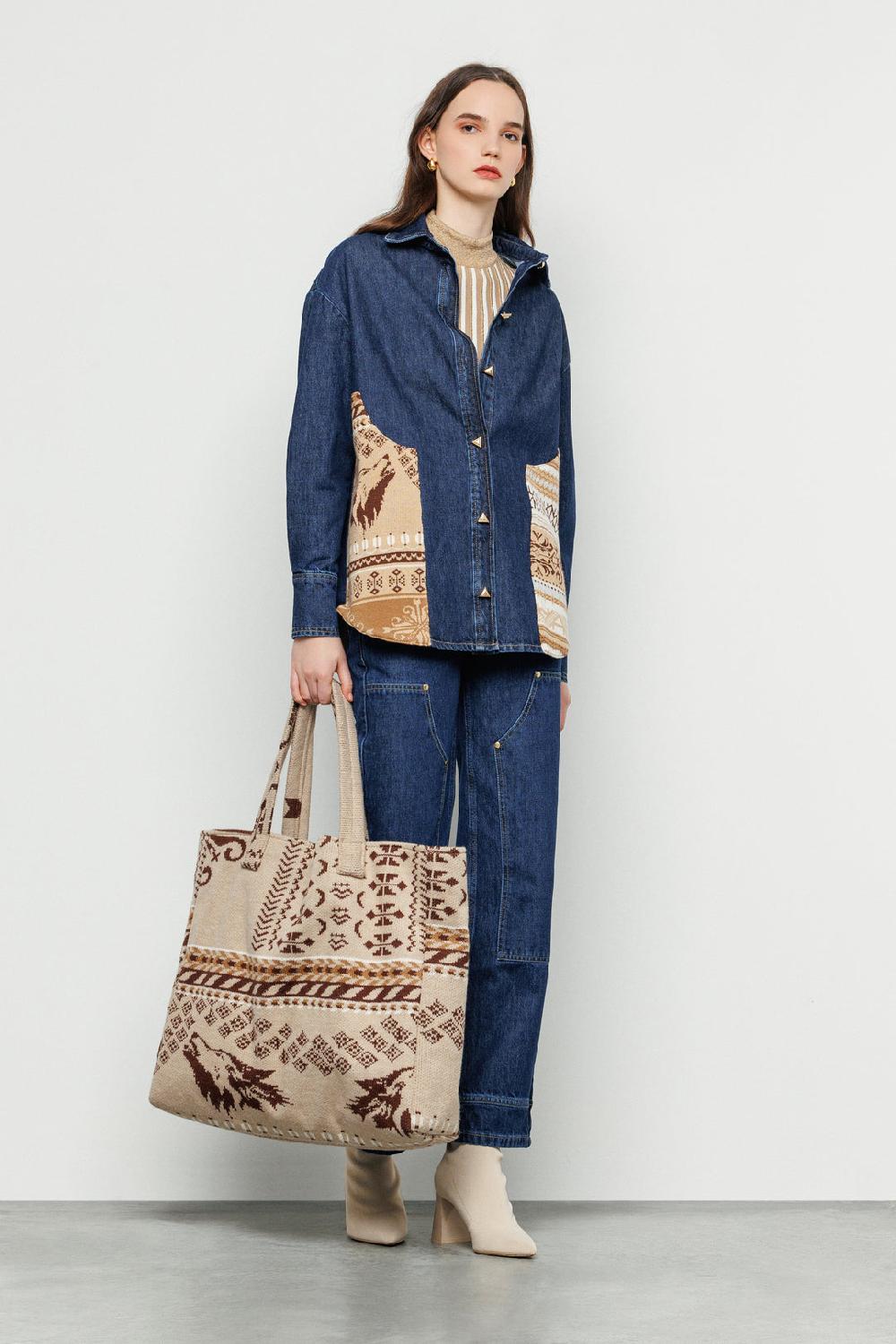Akep CAMICIA IN DENIM AKEP CON INSERTI IN MAGLIERIA Promozione