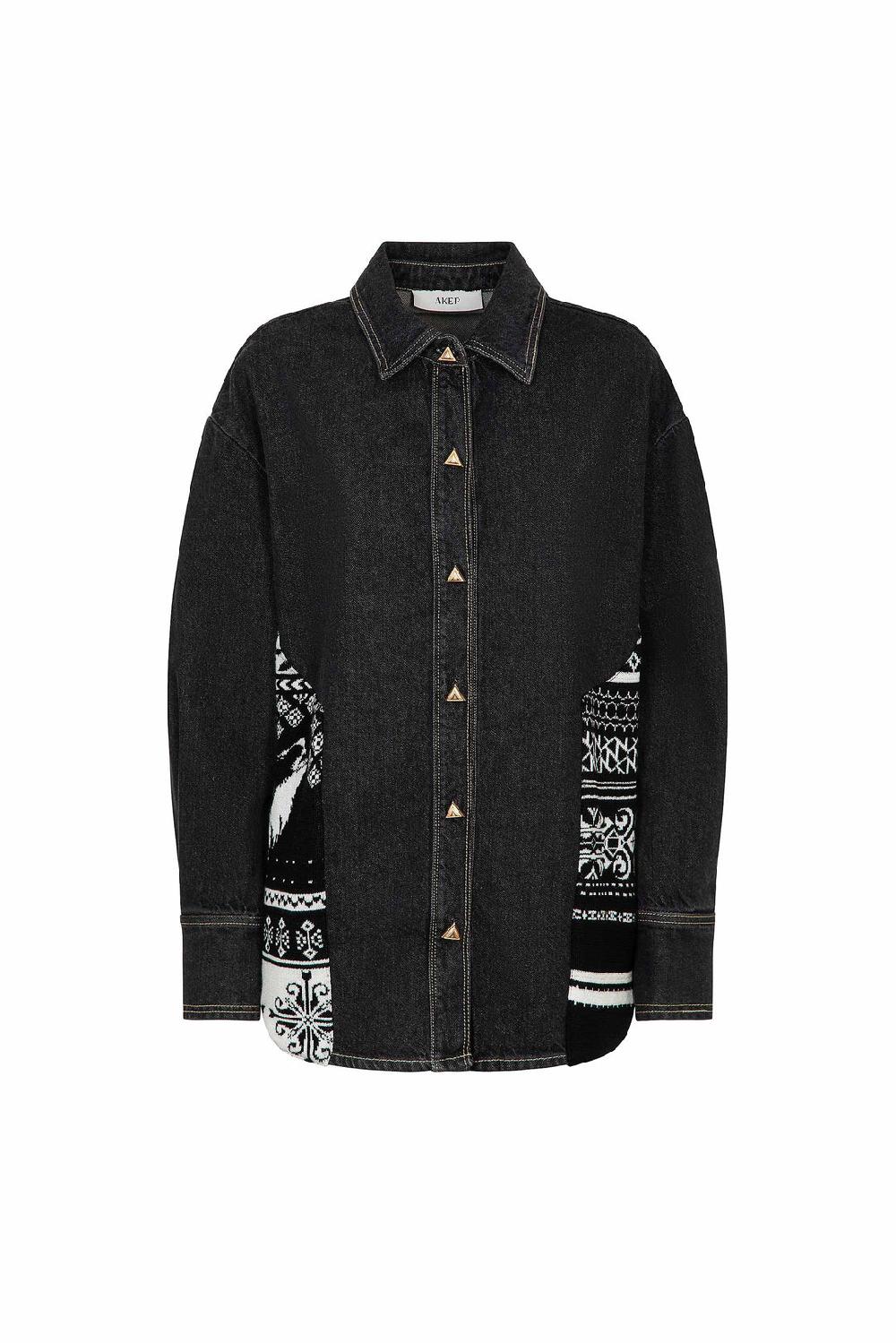 Akep CAMICIA IN DENIM AKEP CON INSERTI IN MAGLIERIA Promozione