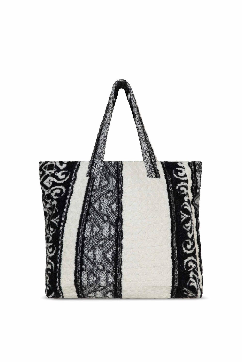 Akep SHOPPING BAG AKEP MISTO LANA JACQUARD WHITE&BLACK Promozione Limitata