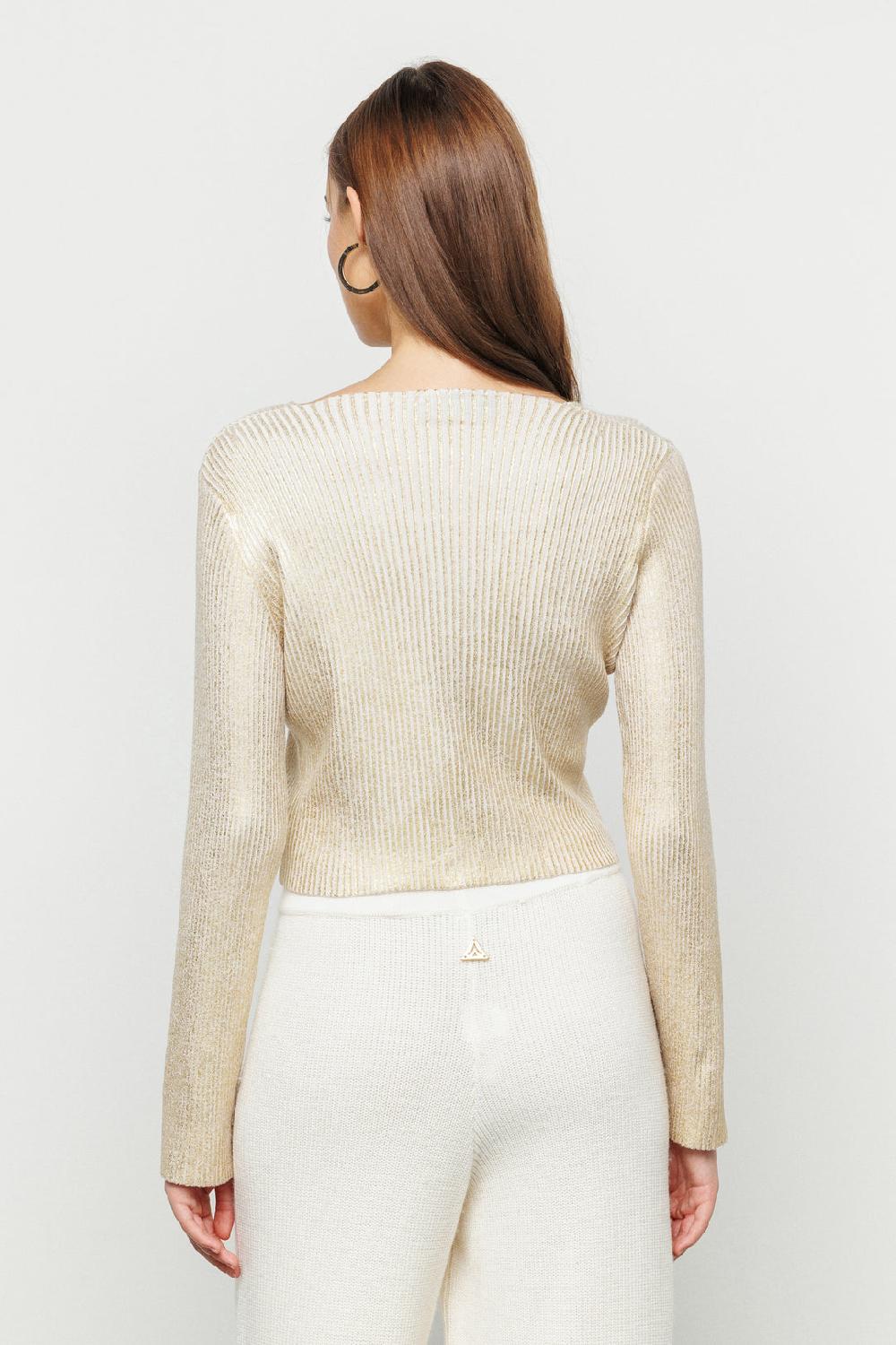 Akep CARDIGAN AKEP IN COSTINA LAMINATA CON CHIUSURA SPILLA GIOIELLO Sottocosto