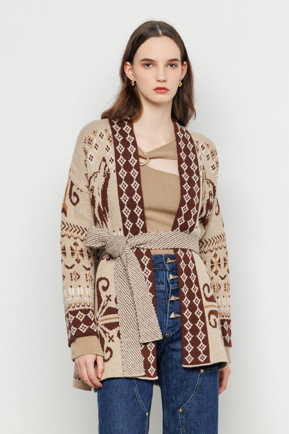 Akep CARDIGAN AKEP IN JACQUARD CON CINTURA Convenienza