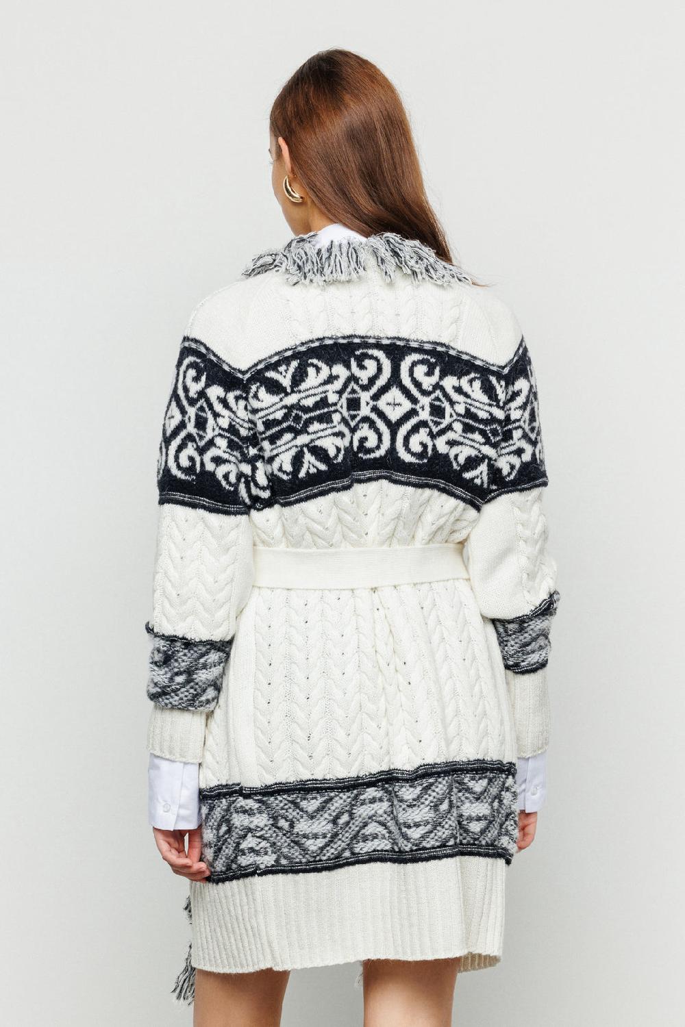 Akep CARDIGAN MIDI AKEP LAVORAZIONE A TRECCE IN JACQUARD CON CINTURA Economico