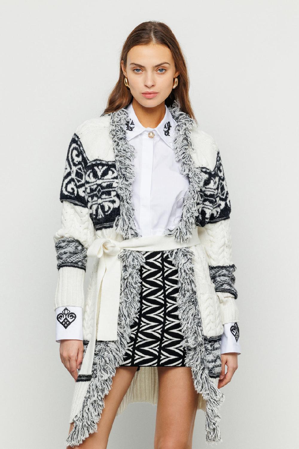 Akep CARDIGAN MIDI AKEP LAVORAZIONE A TRECCE IN JACQUARD CON CINTURA Economico