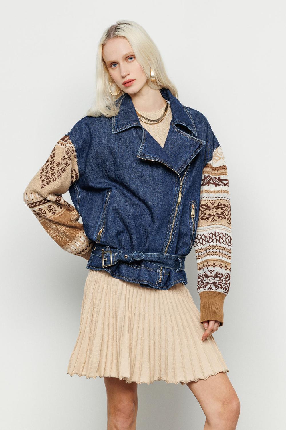 Akep GIACCA CHIODO AKEP IN DENIM CON MANICHE IN MAGLIERIA 2025