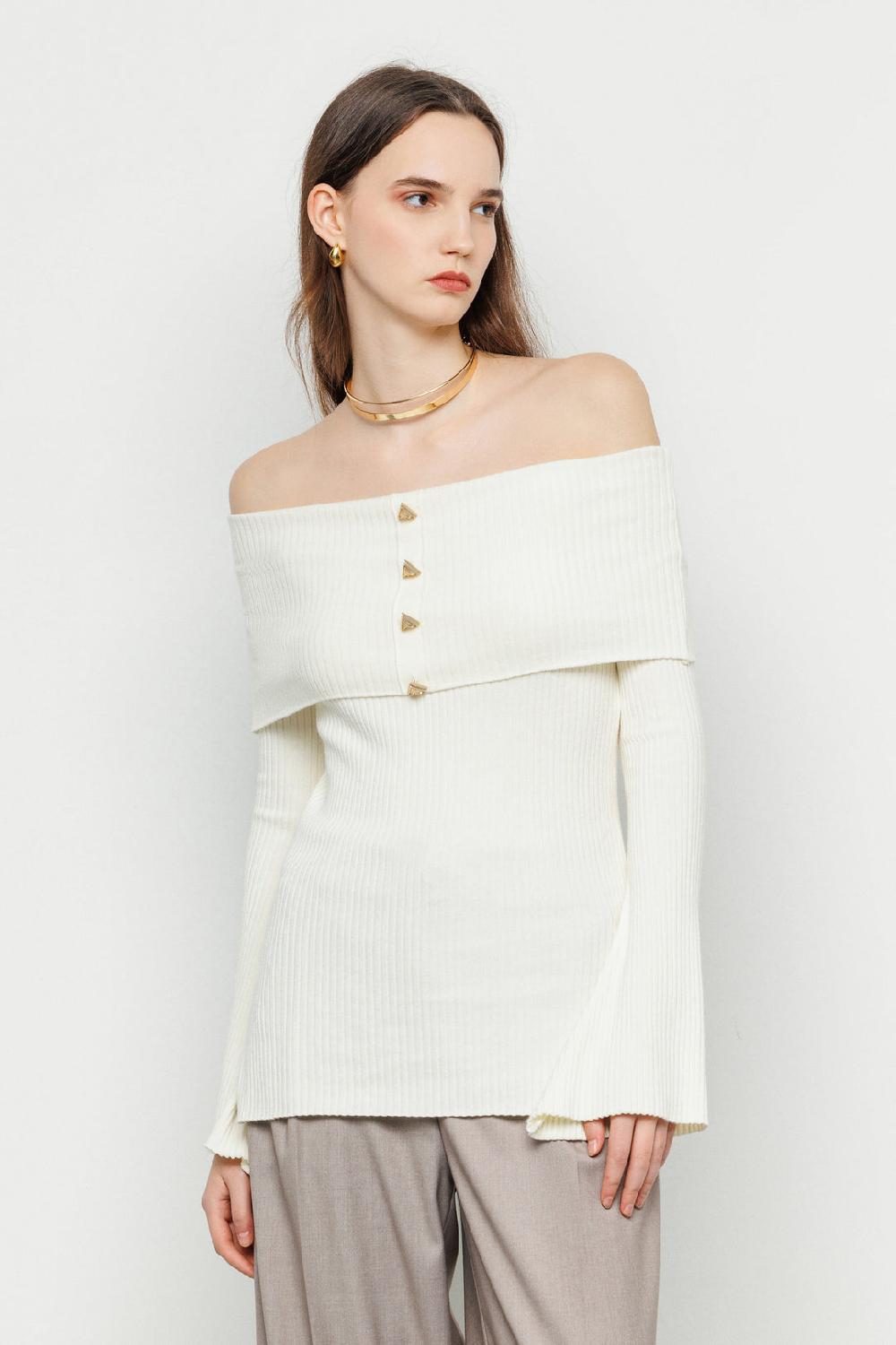Akep PULLOVER AKEP SCOLLO BARDOT CON BOTTONI LOGATI Online