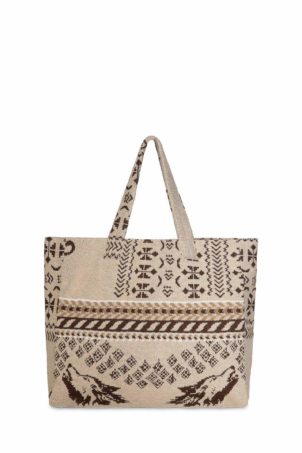 Akep SHOPPING BAG AKEP MISTO LANA JACQUARD SABBIA Vendita Calda