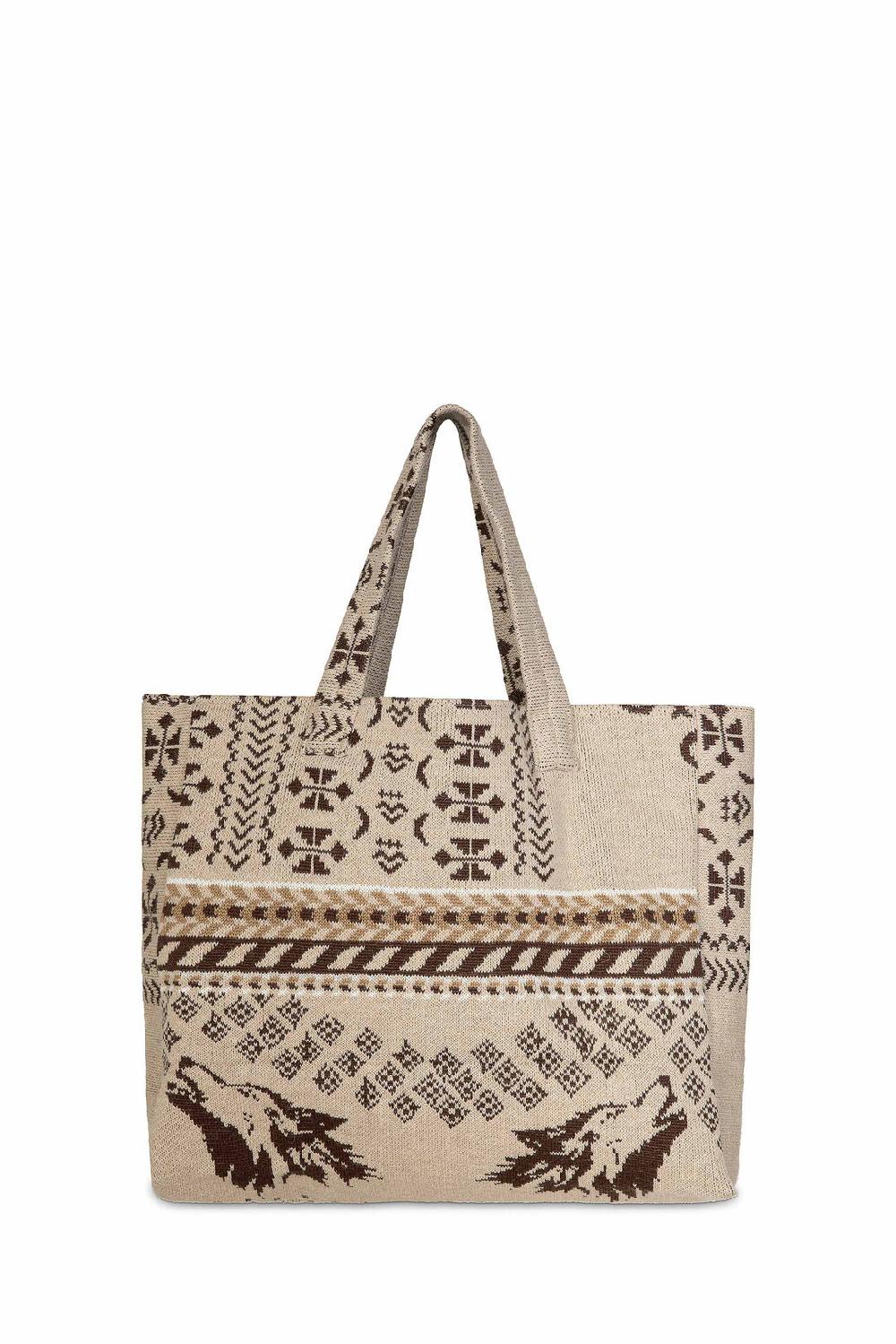 Akep SHOPPING BAG AKEP MISTO LANA JACQUARD SABBIA Vendita Calda