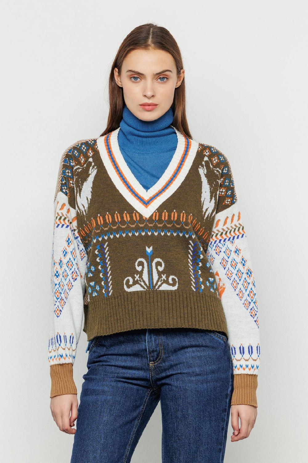 Akep MAGLIA AKEP SCOLLATURA A V TESSUTO JACQUARD E PIQUET In Saldo