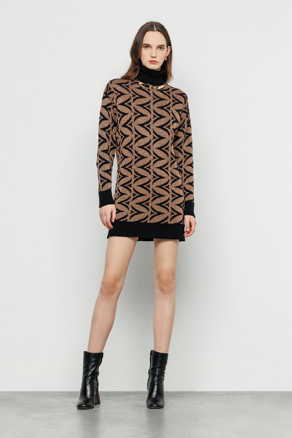 Akep MAXI PULL AKEP A COLLO ALTO FANTASIA ALLOVER LOGO IN LUREX Spedizione Gratuita
