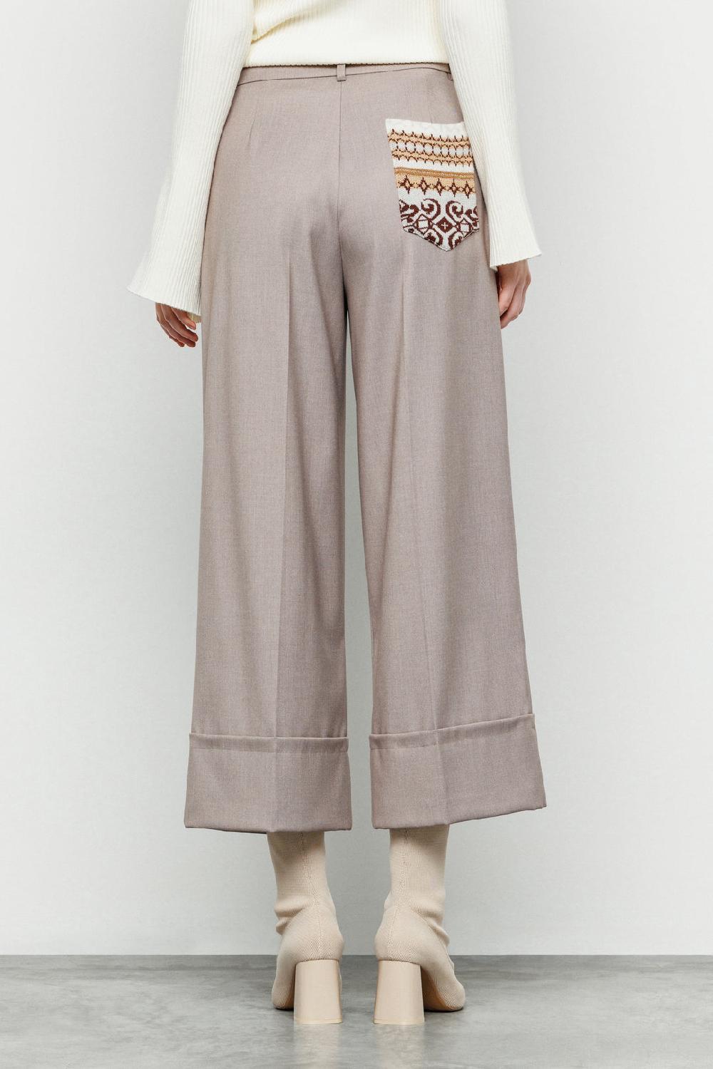Akep PANTALONE BOOTCUT IN FRESCO LANA CON TASCA JACQUARD SUL RETRO Offerta