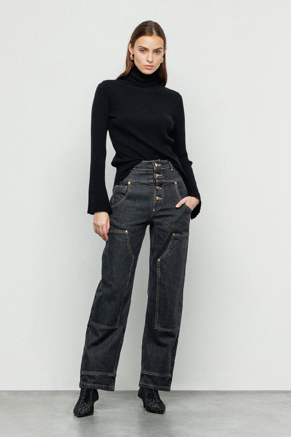 Akep PANTALONE DENIM AKEP CON TASCA IN JACQUARD SUL RETRO Online