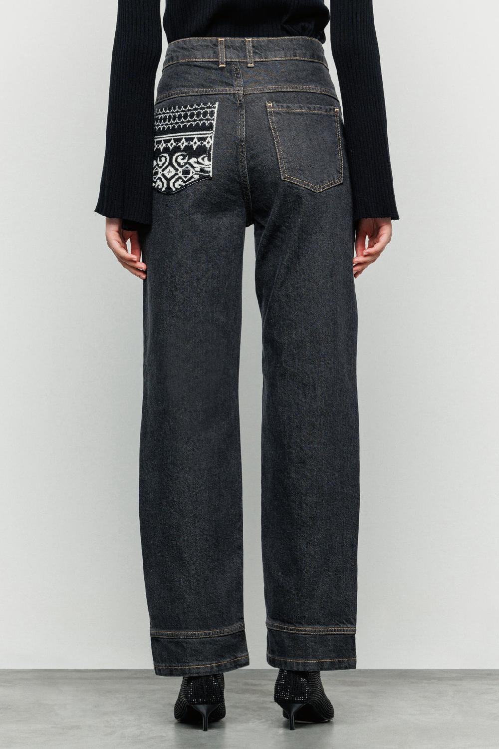 Akep PANTALONE DENIM AKEP CON TASCA IN JACQUARD SUL RETRO Online