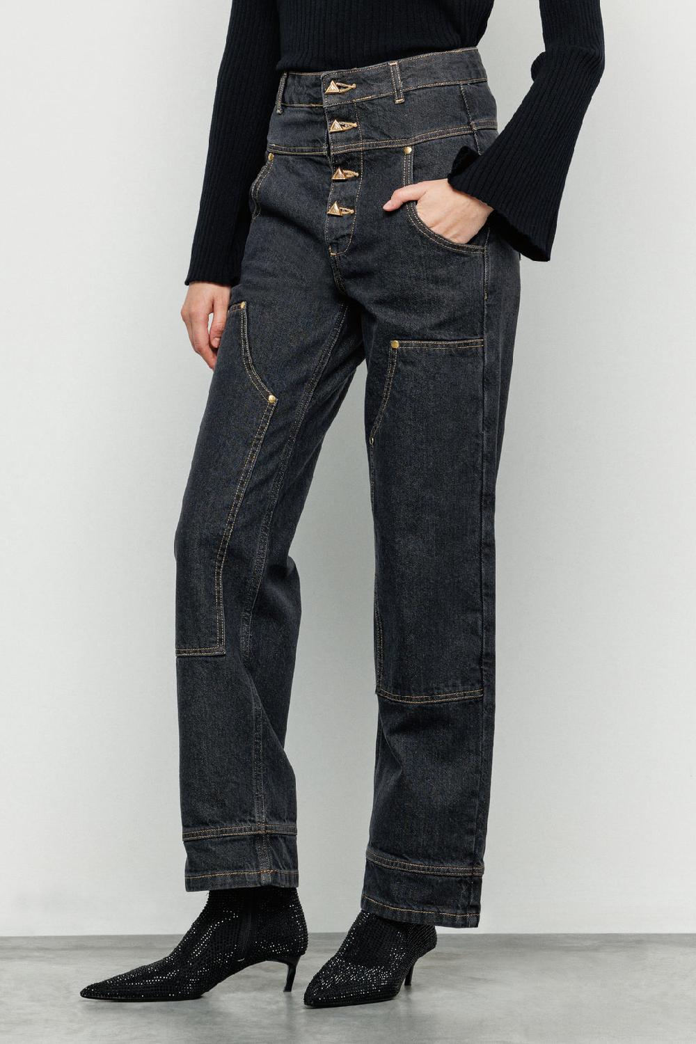 Akep PANTALONE DENIM AKEP CON TASCA IN JACQUARD SUL RETRO Online